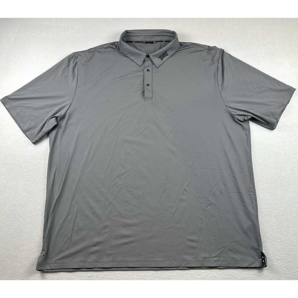 PXG Golf Polo Shirt Mens 3XL Gray Performance Stretch Snap Placket Logo